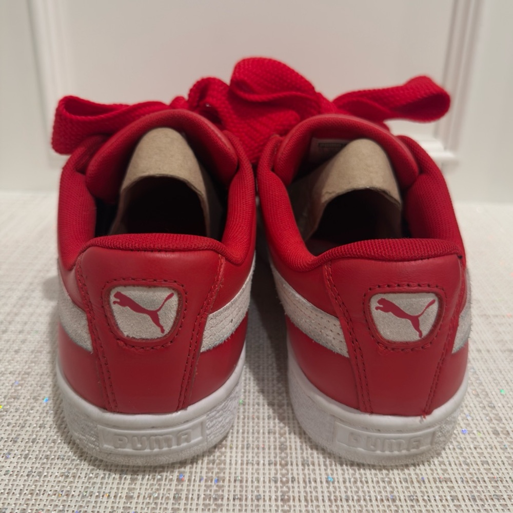 ❤️👟 SOLD - Puma Women’s Heart Basket DE Red Leather & White Sneakers - Picture 9 of 13
